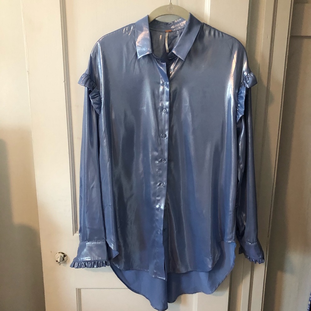 Free People Shine Blue Blouse, Size XS